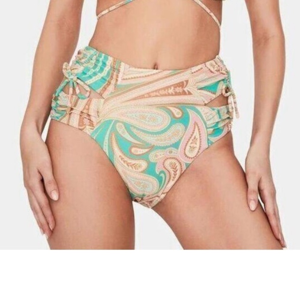 P2F Power 2 The Flower Rosetta High Waist Bikini Bottom Ruched - Size Small